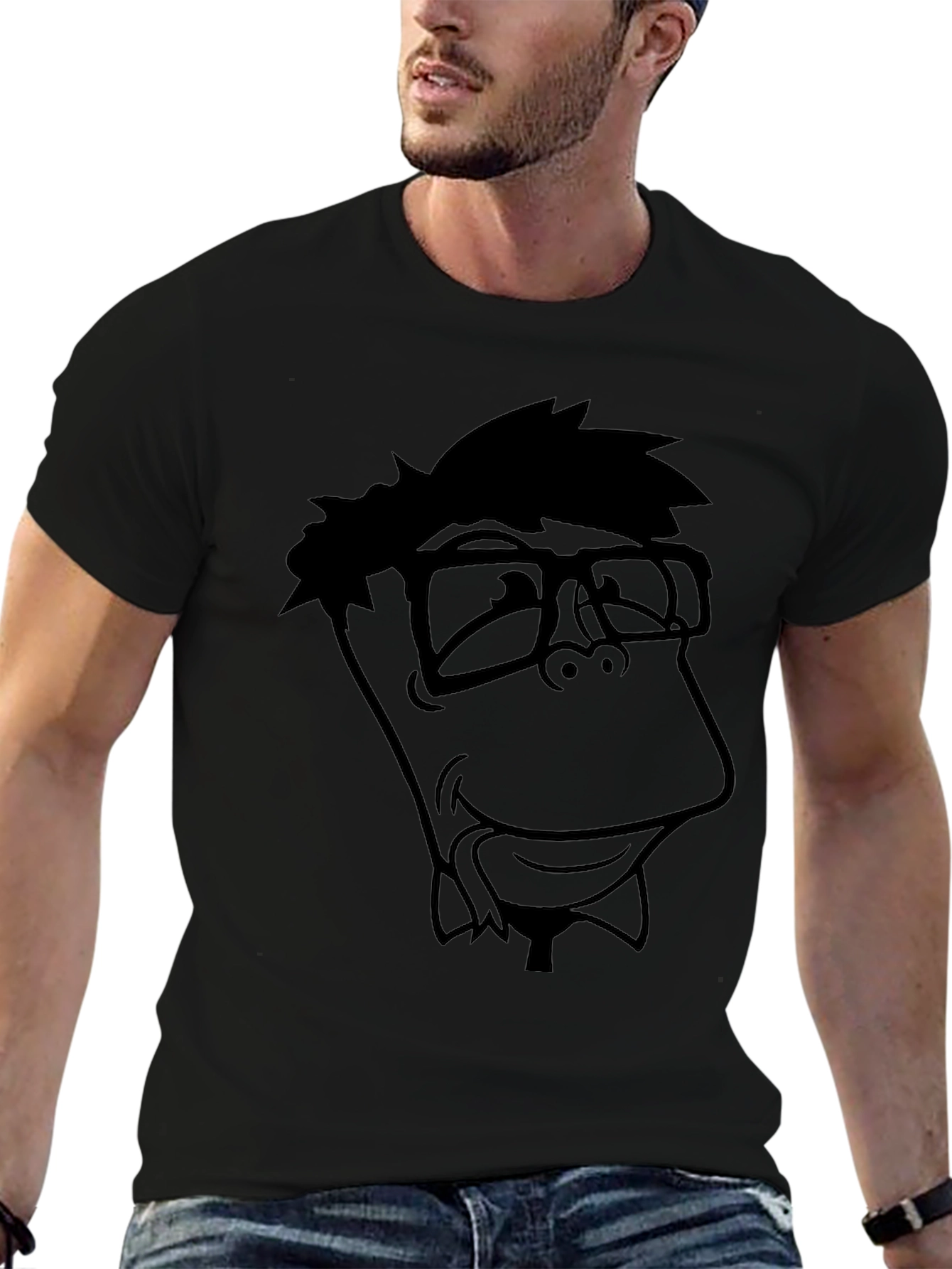 Nerdy Cartoon Graphic Black T-Shirt
