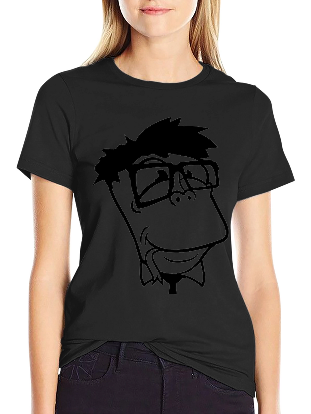 Nerdy Cartoon Graphic Black T-Shirt
