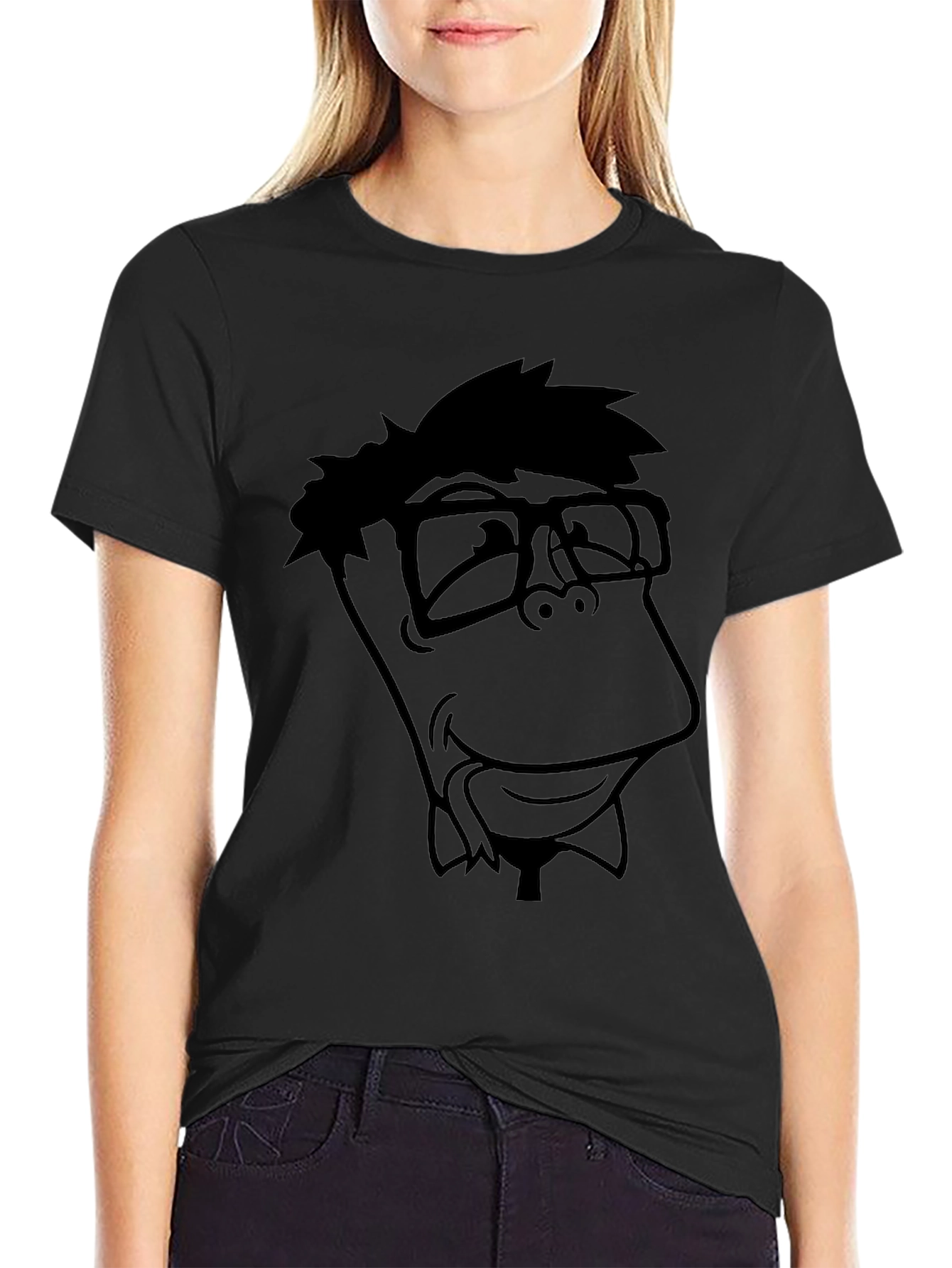 Nerdy Cartoon Graphic Black T-Shirt