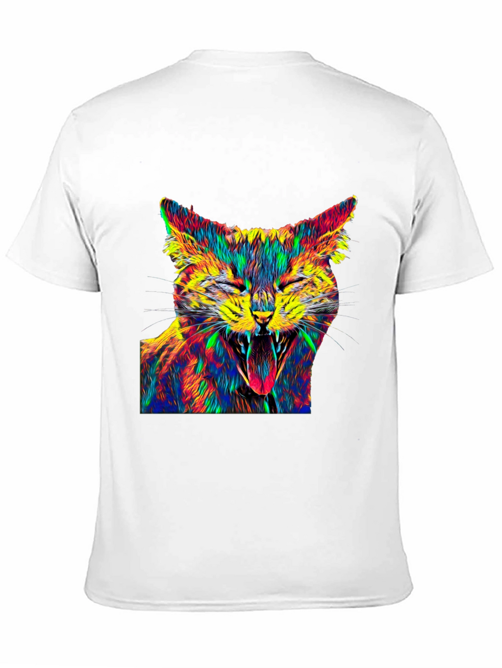 Psychedelic Cat Graphic Tee - Black Cotton T-Shirt