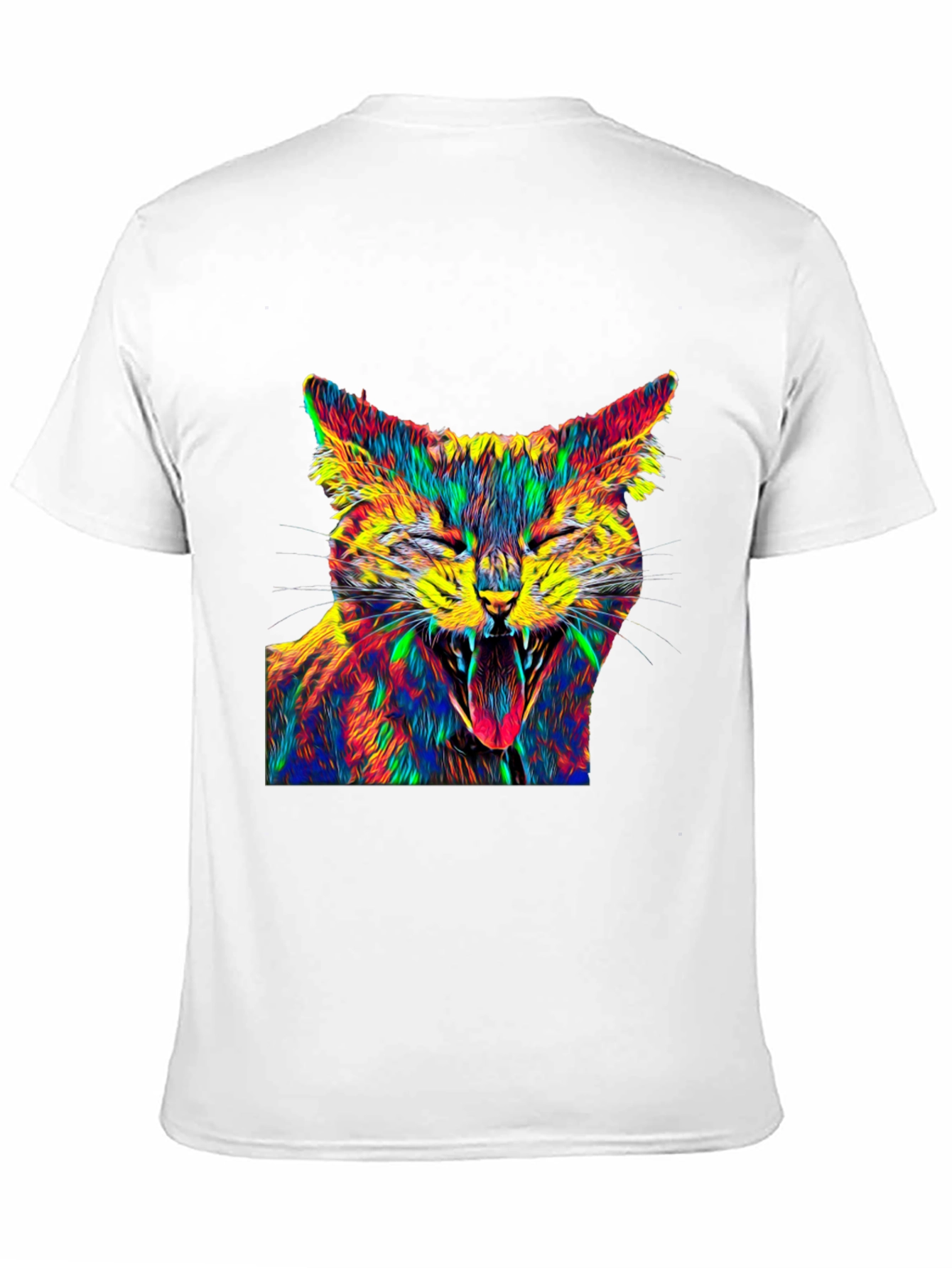 Psychedelic Cat Graphic Tee - Black Cotton T-Shirt