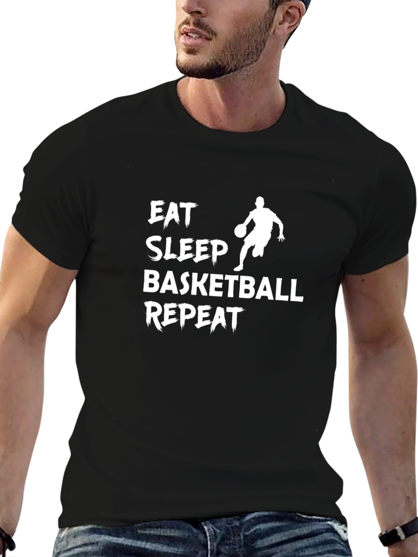 Eat Sleep Basketball Repeat Black Graphic Tee