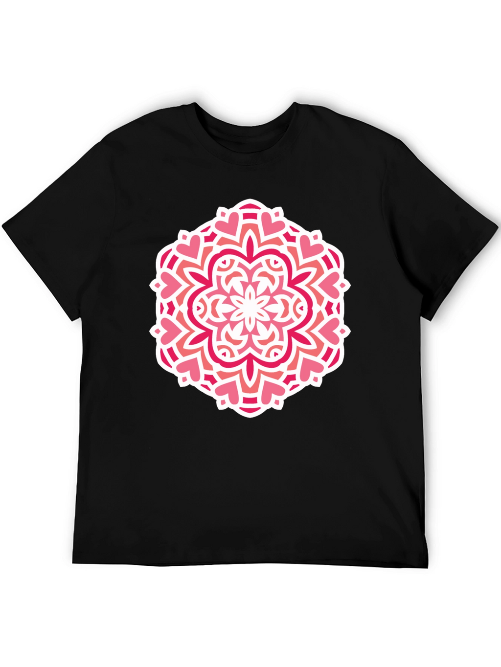 Heart Mandala Graphic Tee - Black Cotton Casual Shirt