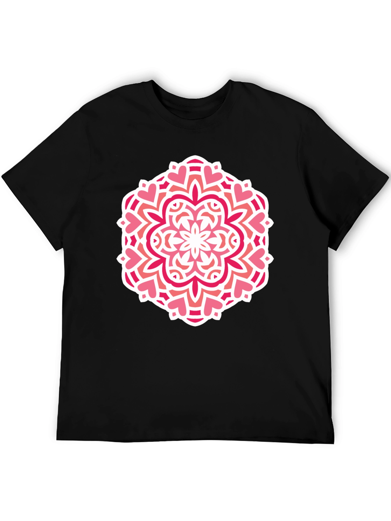 Heart Mandala Graphic Tee - Black Cotton Casual Shirt