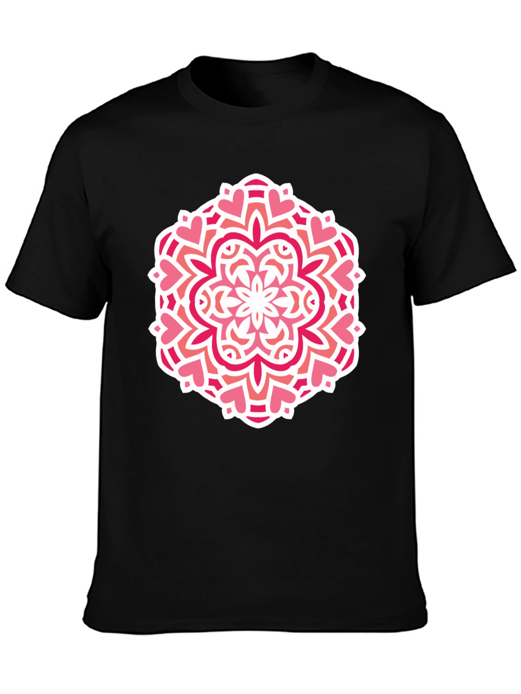 Heart Mandala Graphic Tee - Black Cotton Casual Shirt