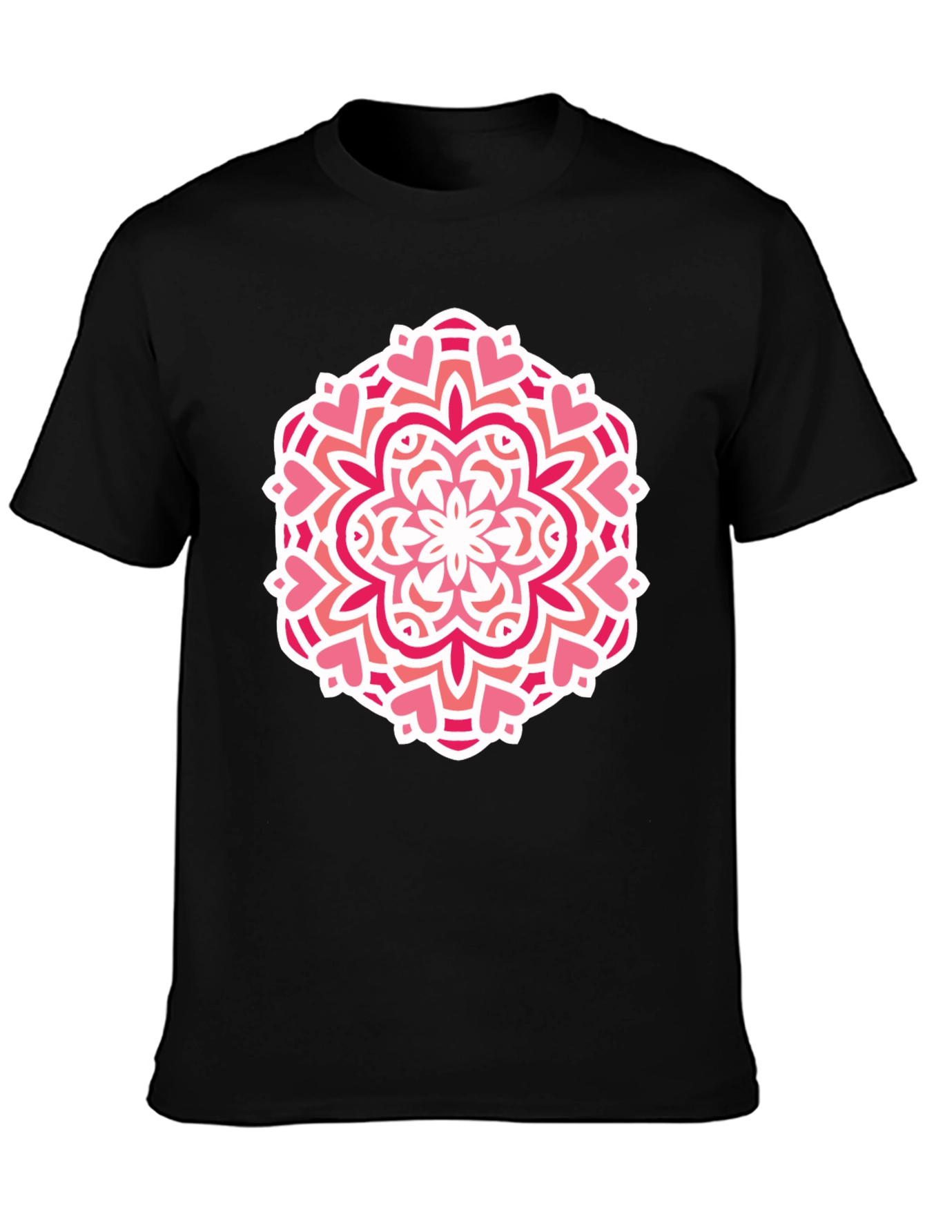 Heart Mandala Graphic Tee - Black Cotton Casual Shirt