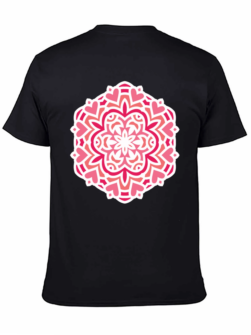 Heart Mandala Graphic Tee - Black Cotton Casual Shirt