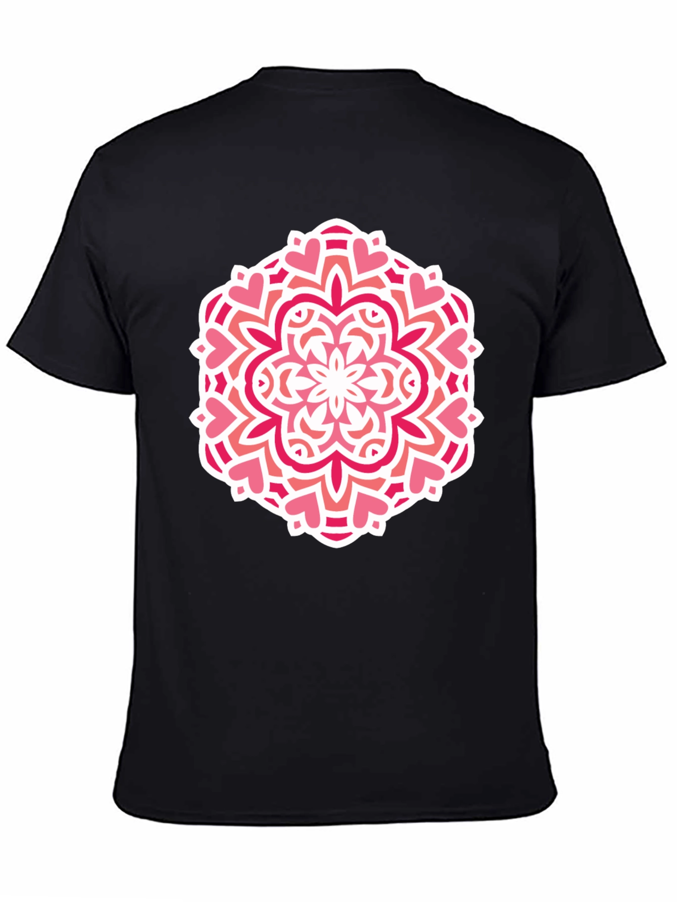 Heart Mandala Graphic Tee - Black Cotton Casual Shirt