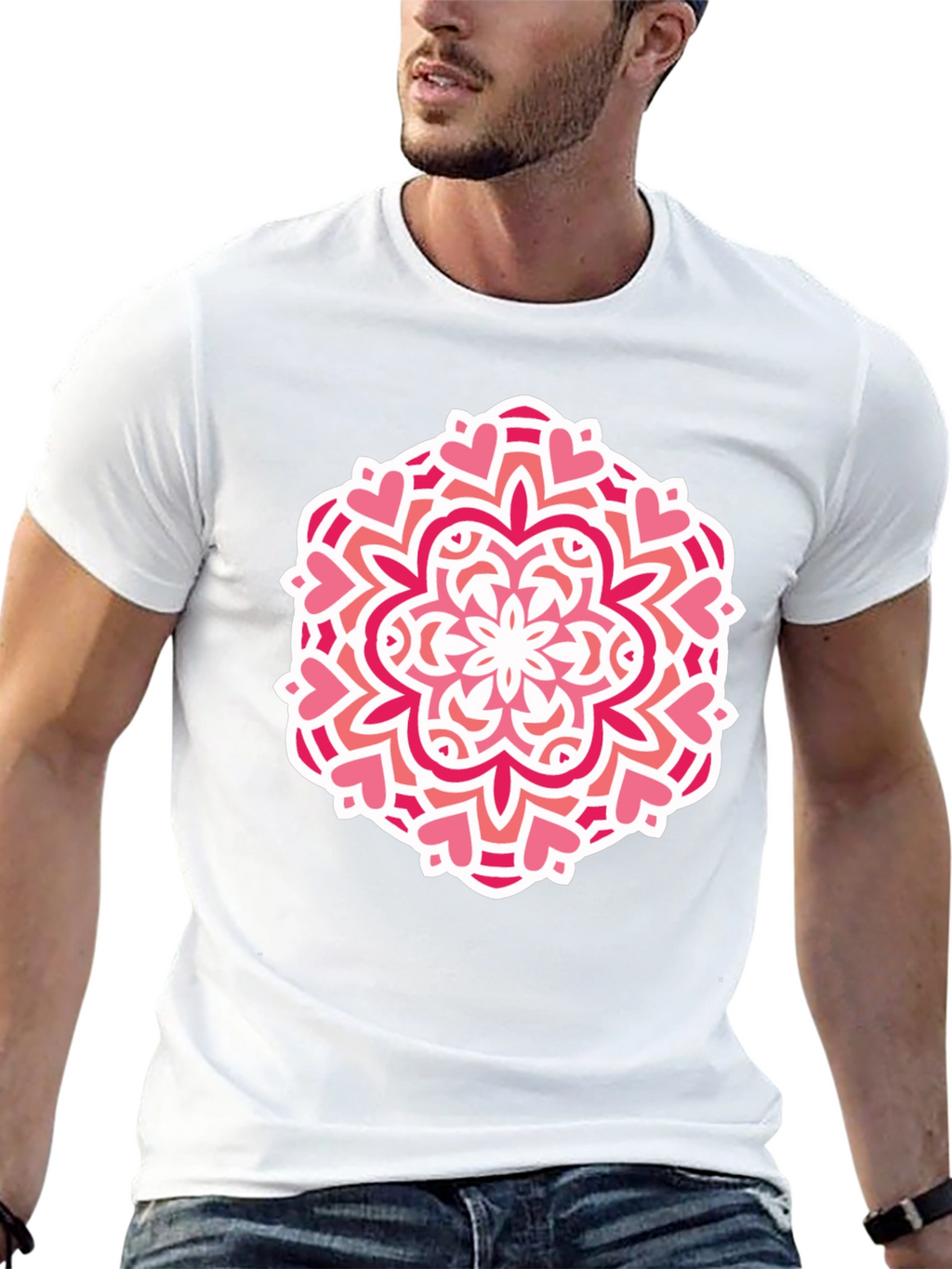 Heart Mandala Graphic Tee - Black Cotton Casual Shirt