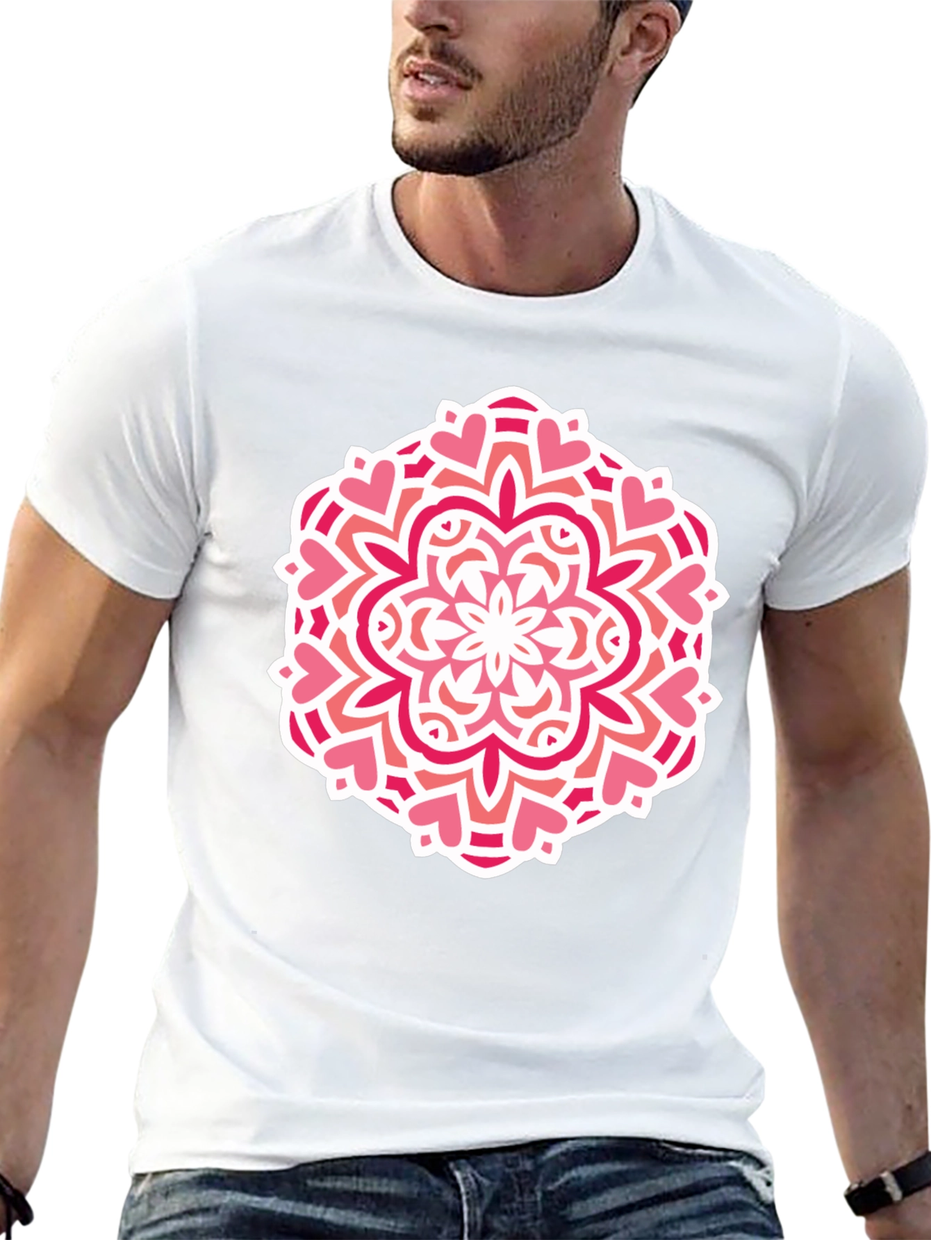 Heart Mandala Graphic Tee - Black Cotton Casual Shirt
