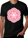 Heart Mandala Graphic Tee - Black Cotton Casual Shirt