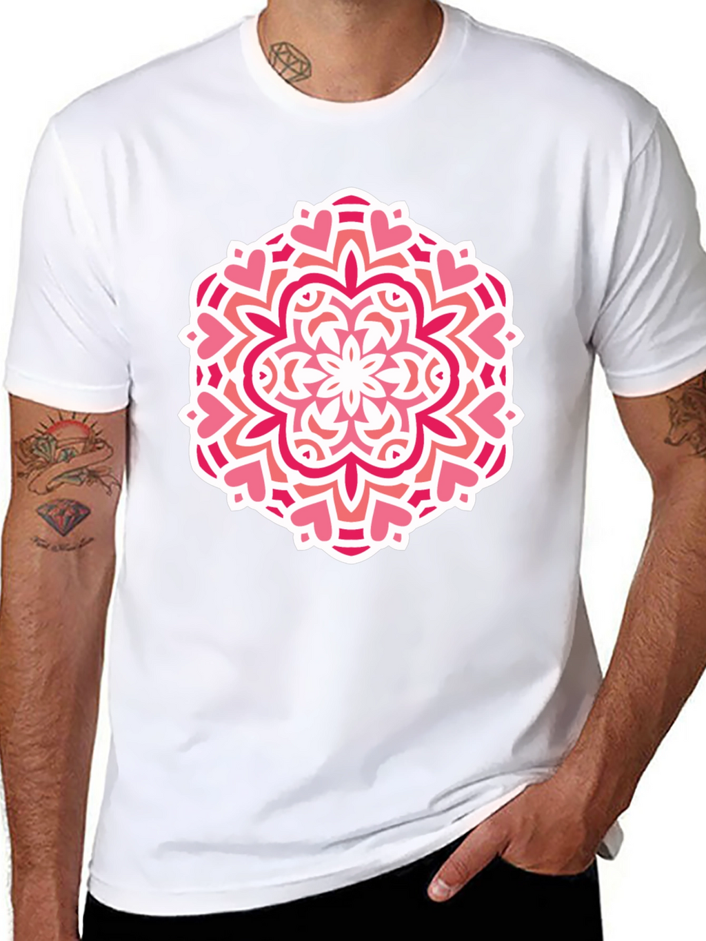 Heart Mandala Graphic Tee - Black Cotton Casual Shirt