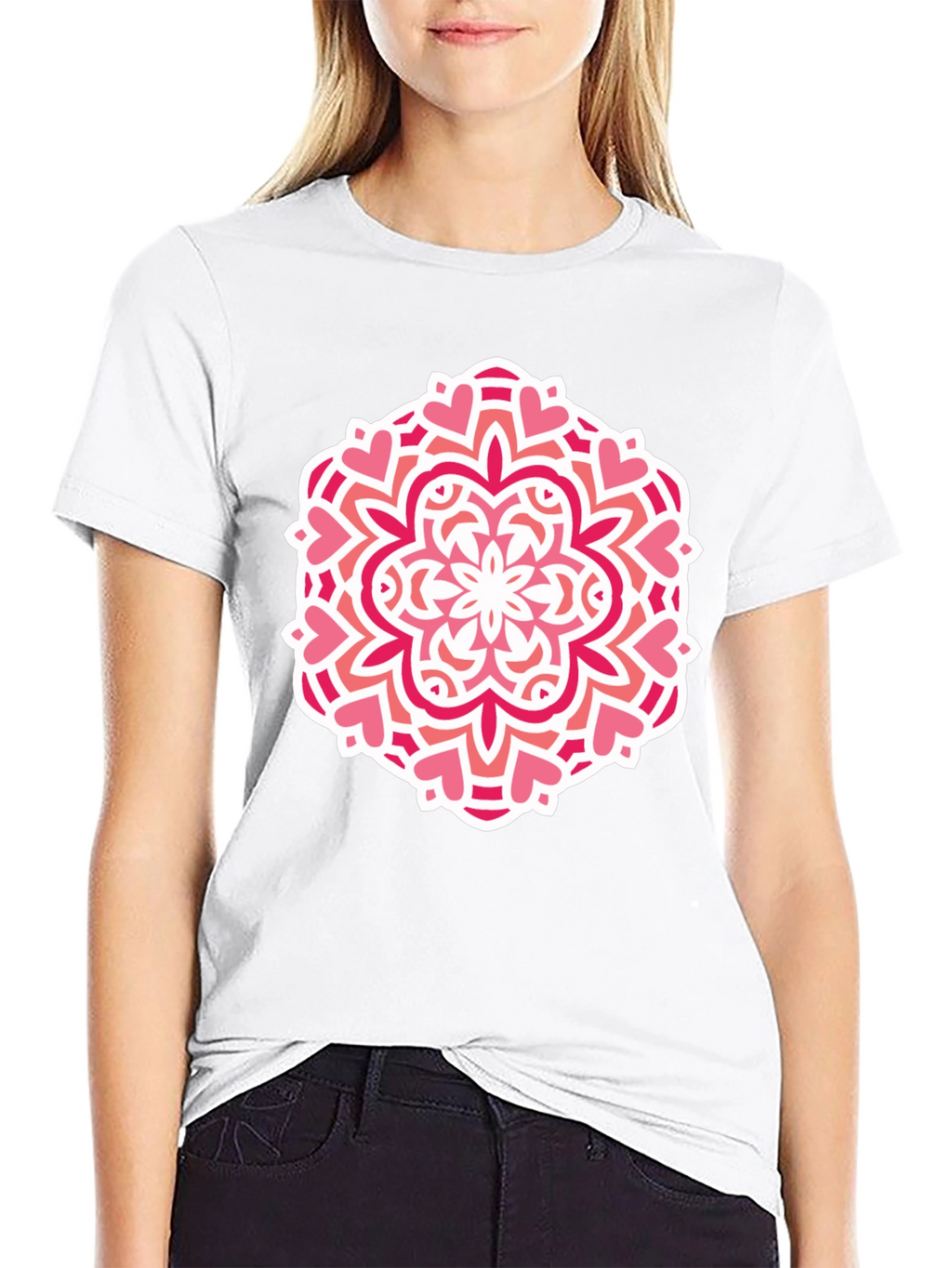 Heart Mandala Graphic Tee - Black Cotton Casual Shirt