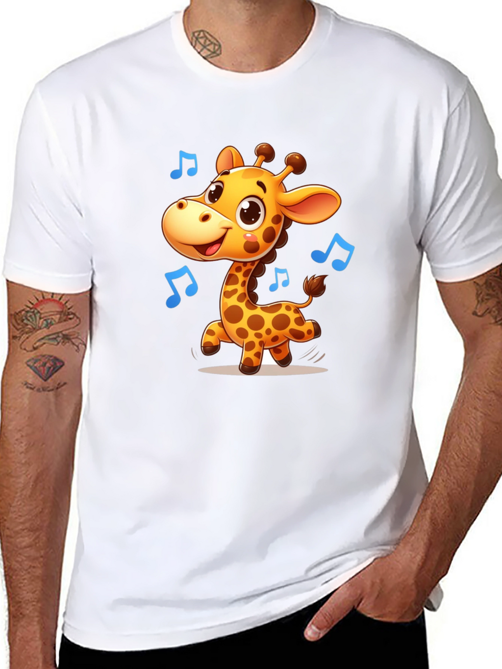 Cute Giraffe Music T-Shirt - Black