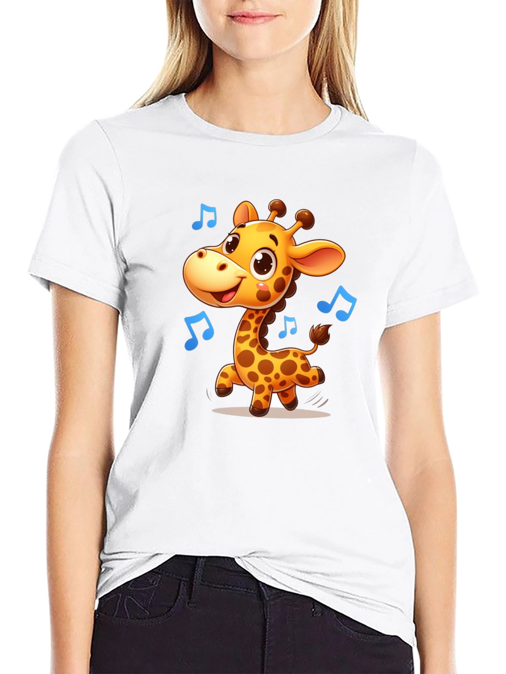 Cute Giraffe Music T-Shirt - Black