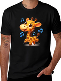 Cute Giraffe Music T-Shirt - Black