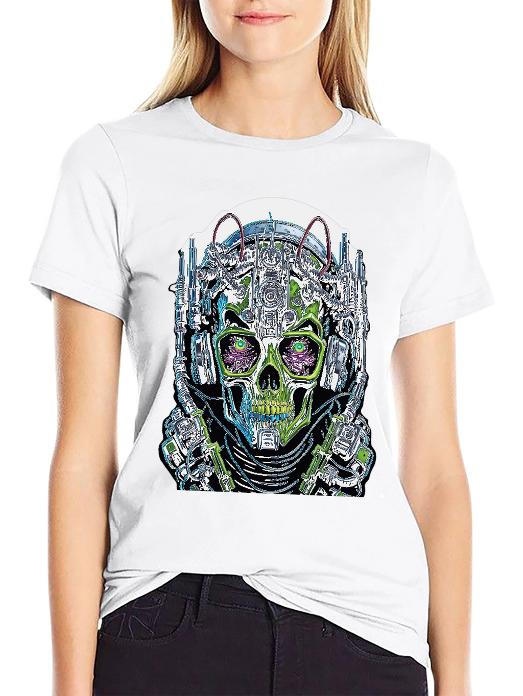 Cyberpunk Skull Graphic T-Shirt