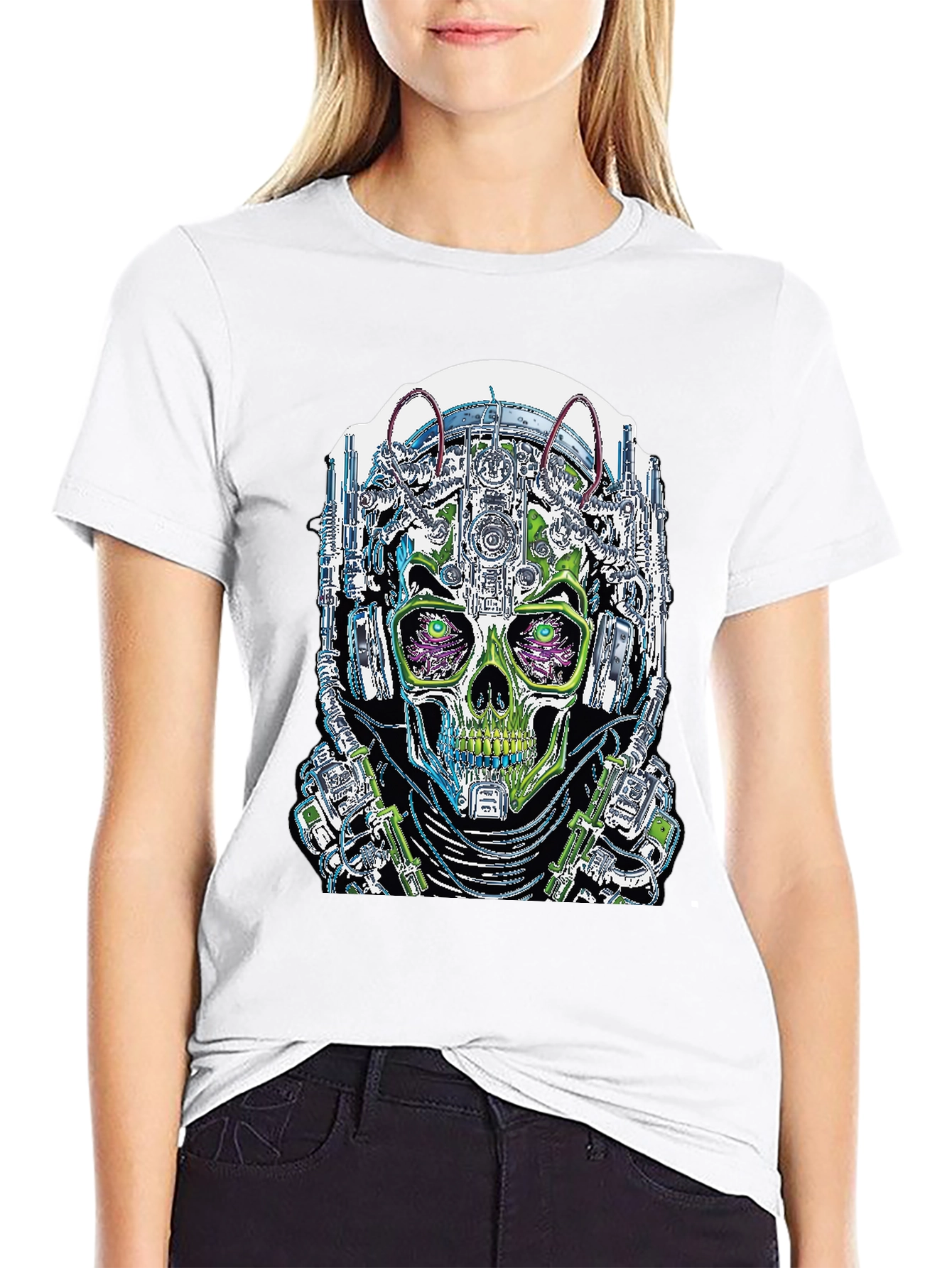 Cyberpunk Skull Graphic T-Shirt