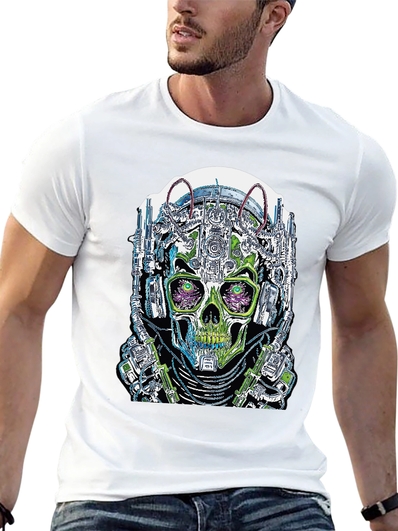 Cyberpunk Skull Graphic T-Shirt