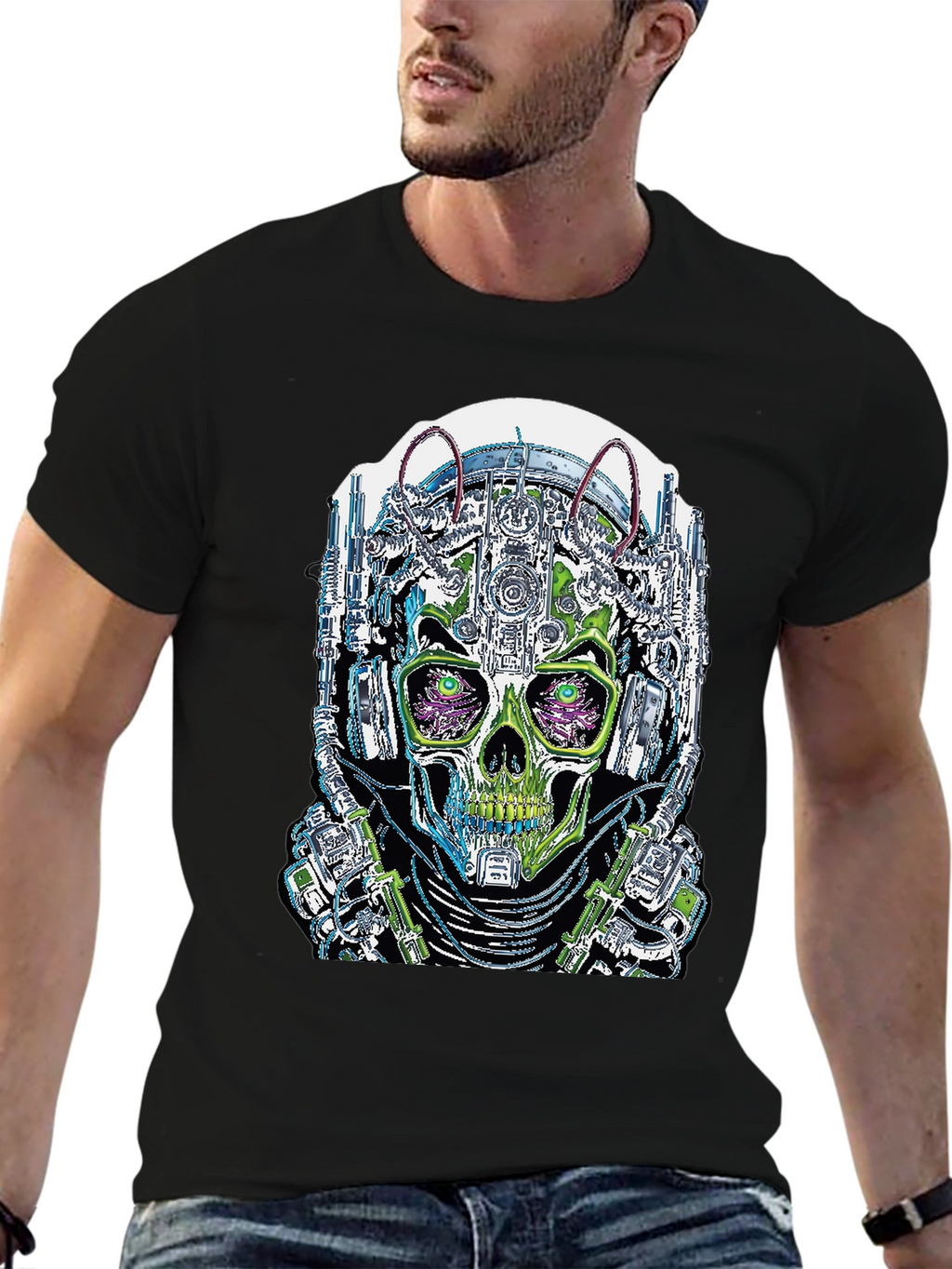 Cyberpunk Skull Graphic T-Shirt