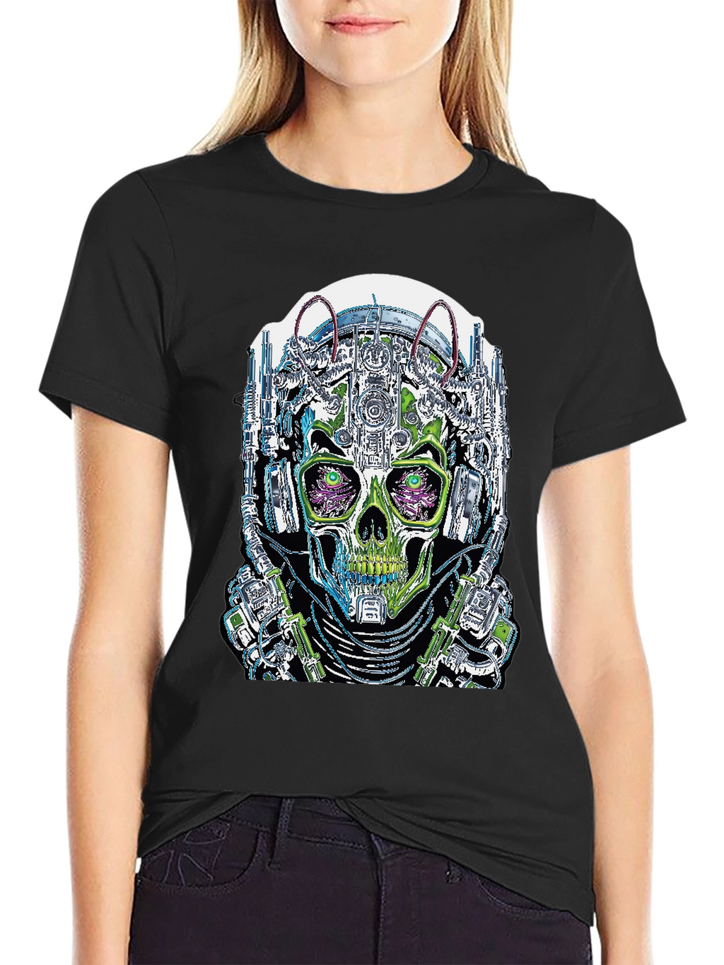 Cyberpunk Skull Graphic T-Shirt