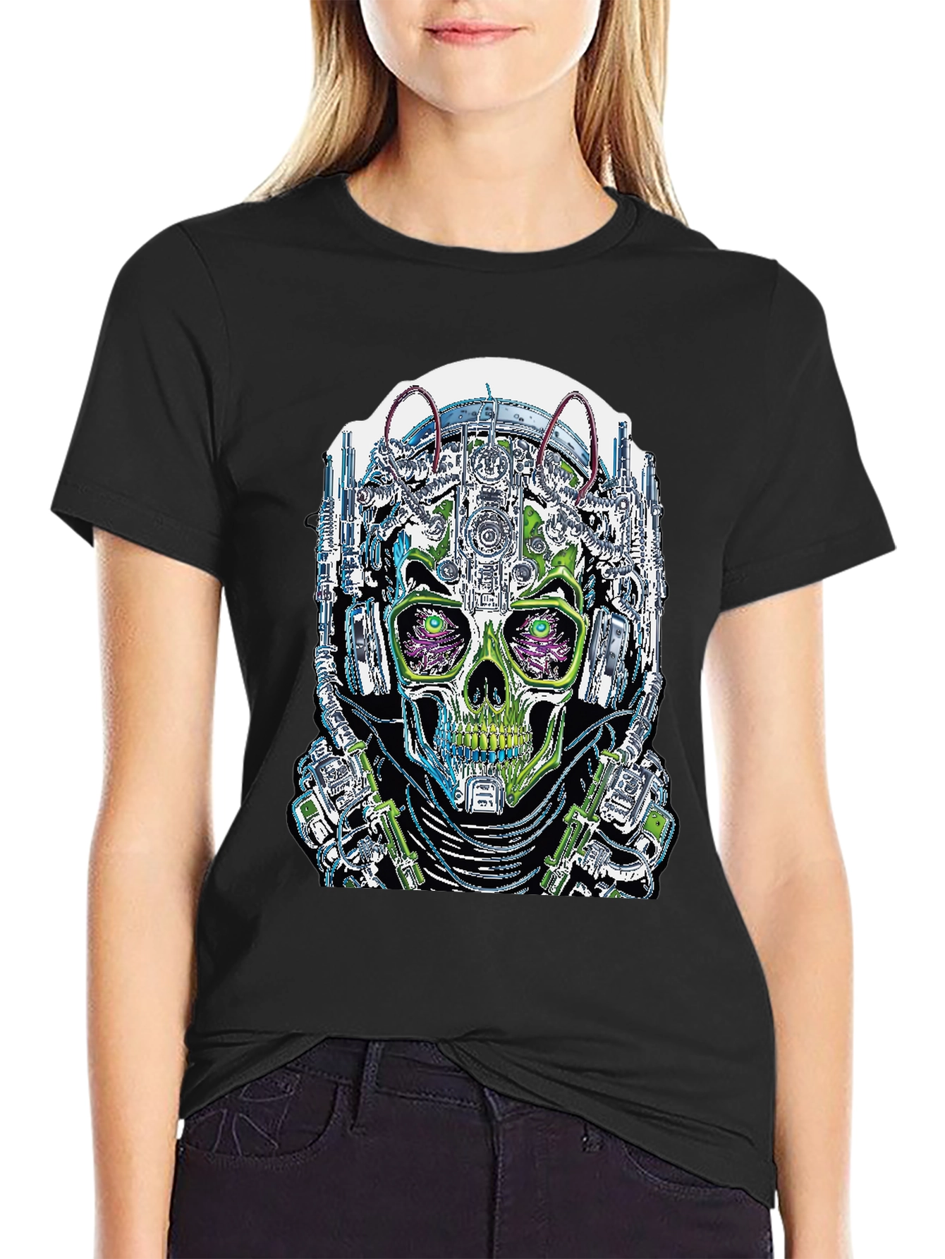 Cyberpunk Skull Graphic T-Shirt