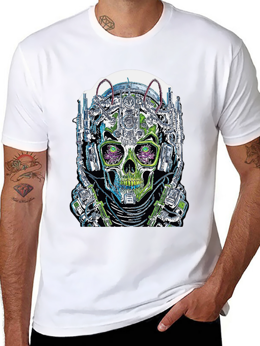 Cyberpunk Skull Graphic T-Shirt