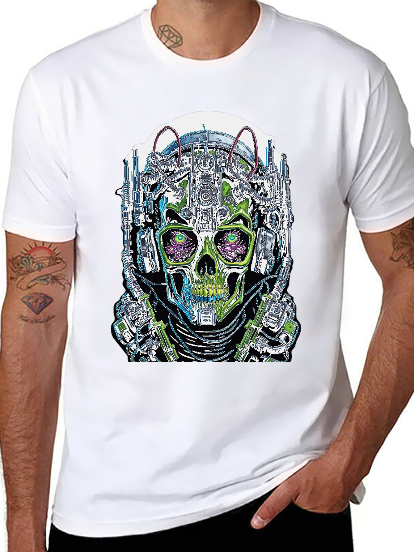 Cyberpunk Skull Graphic T-Shirt