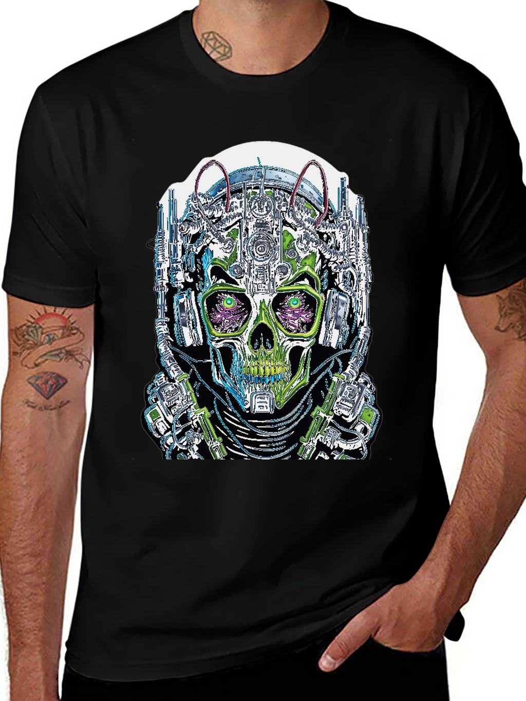 Cyberpunk Skull Graphic T-Shirt