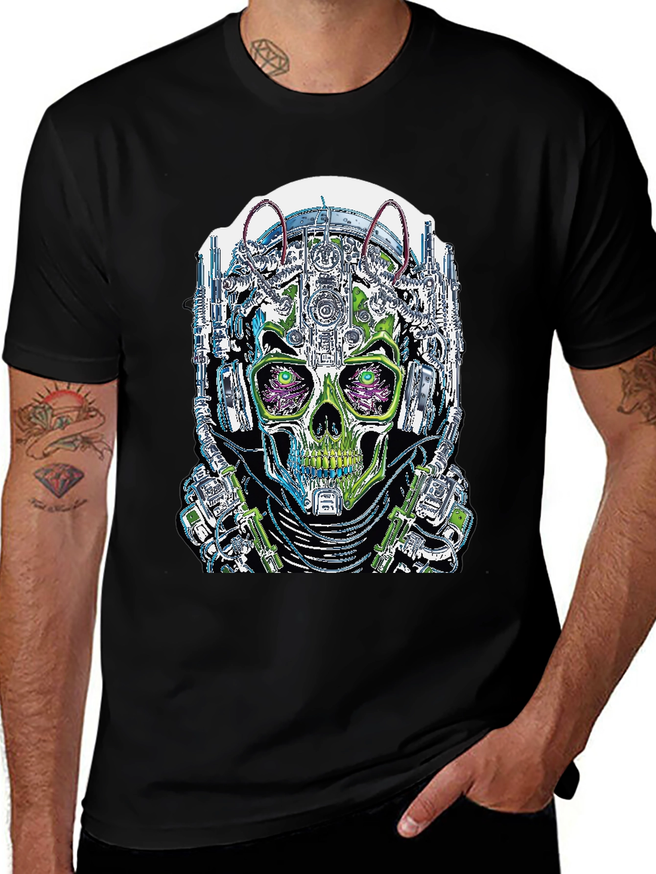 Cyberpunk Skull Graphic T-Shirt