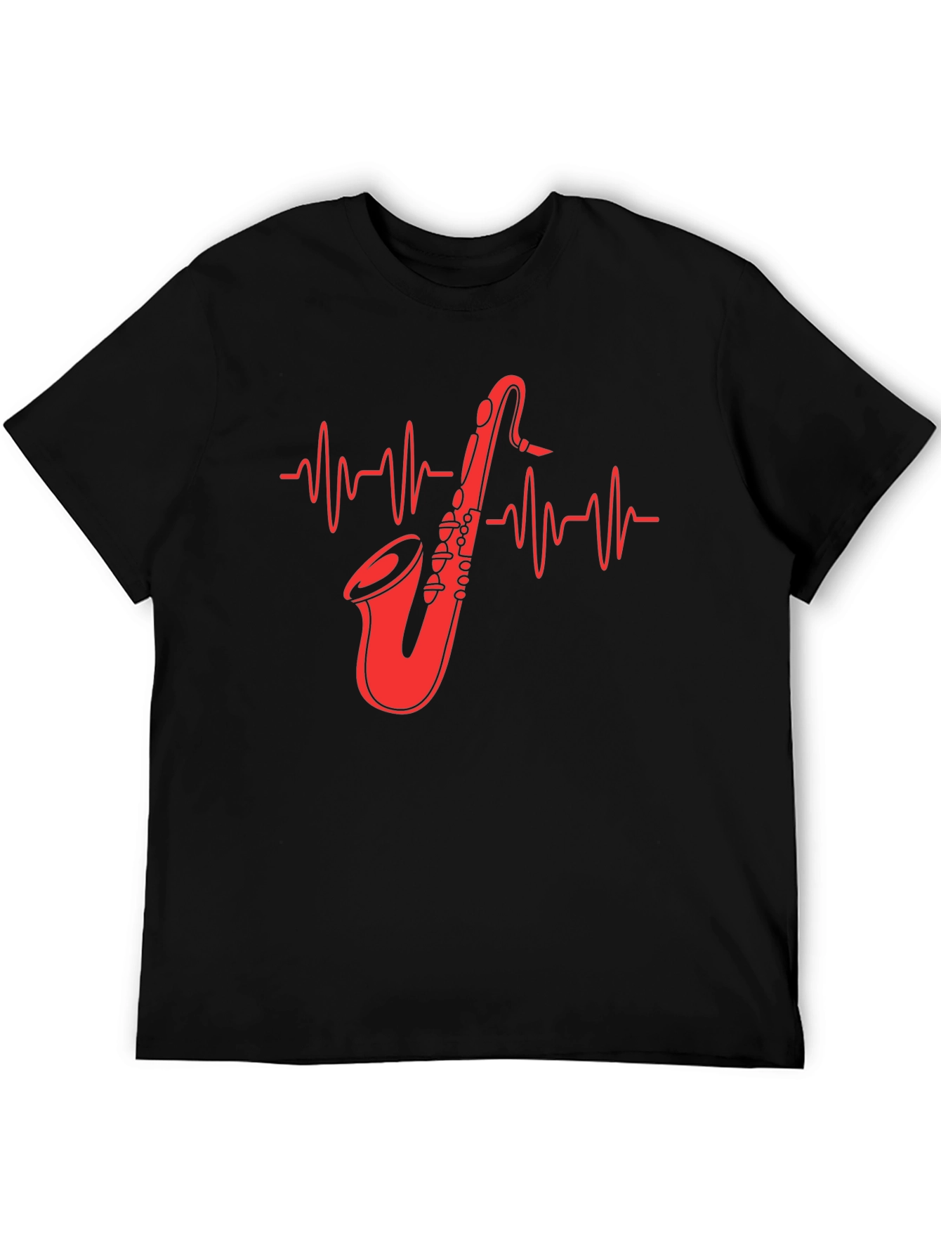 Saxophone Heartbeat Graphic Tee - Music Lover Shirt