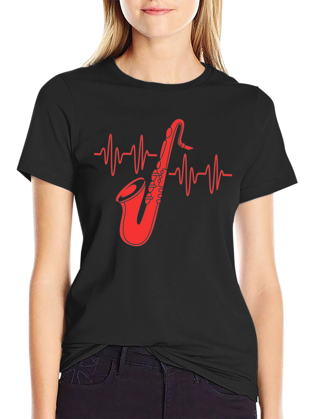 Saxophone Heartbeat Graphic Tee - Music Lover Shirt