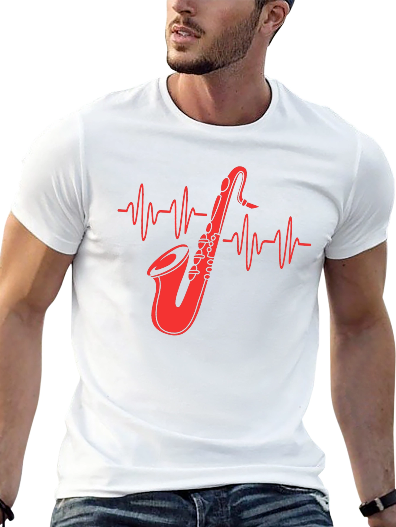 Saxophone Heartbeat Graphic Tee - Music Lover Shirt