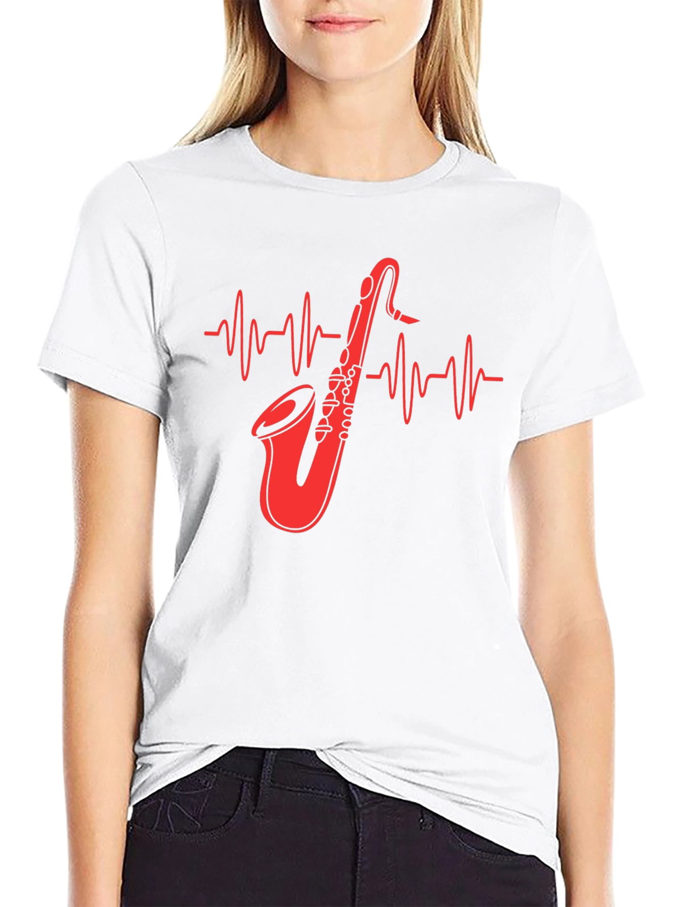 Saxophone Heartbeat Graphic Tee - Music Lover Shirt