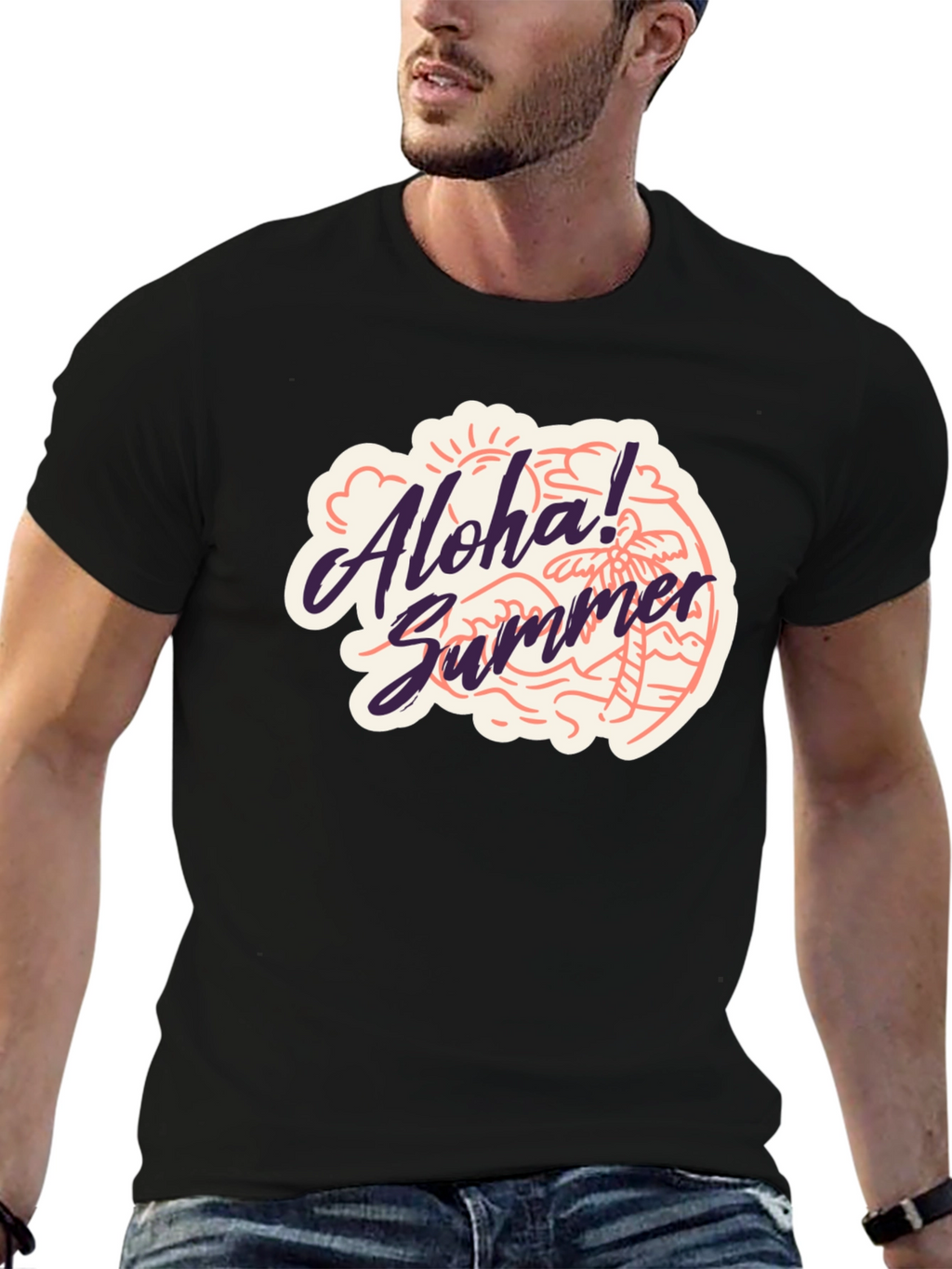 Aloha Summer Black T-Shirt - Beach Vibes