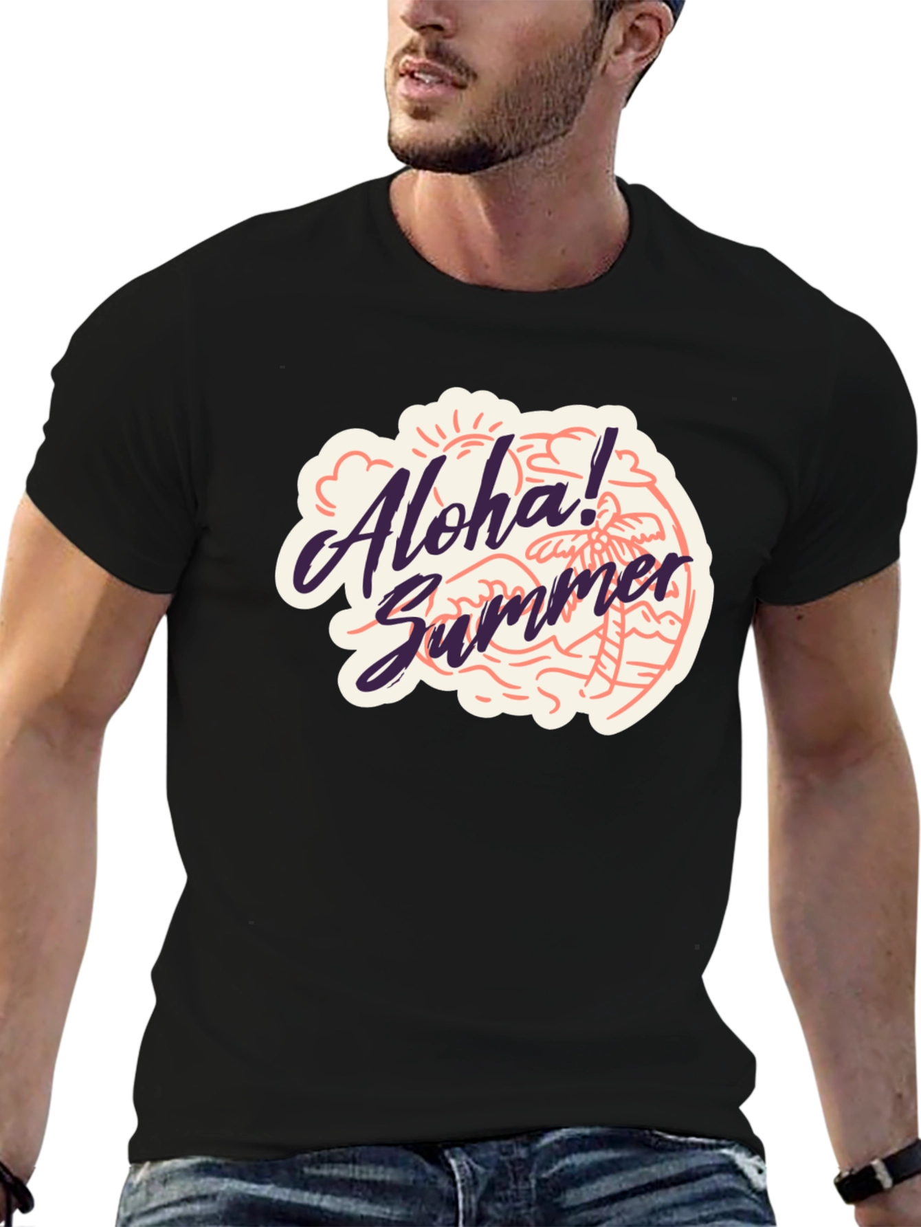 Aloha Summer Black T-Shirt - Beach Vibes