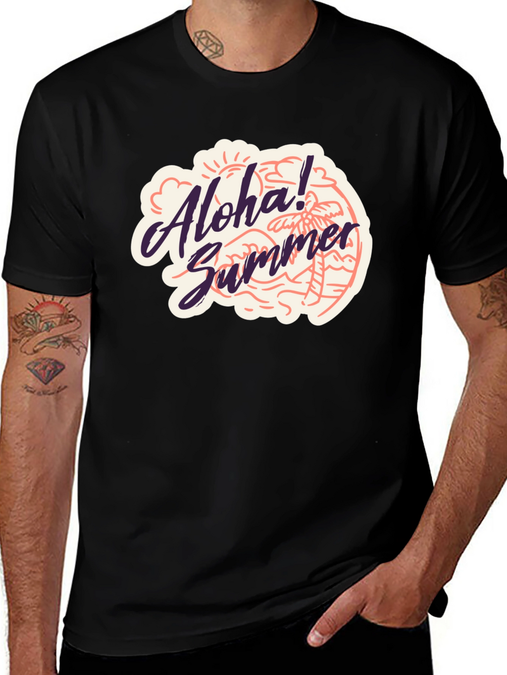 Aloha Summer Black T-Shirt - Beach Vibes