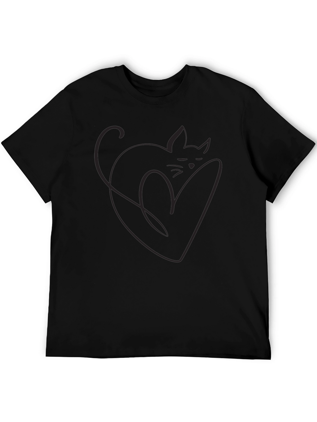 Minimalist Cat Heart Outline Black T-Shirt
