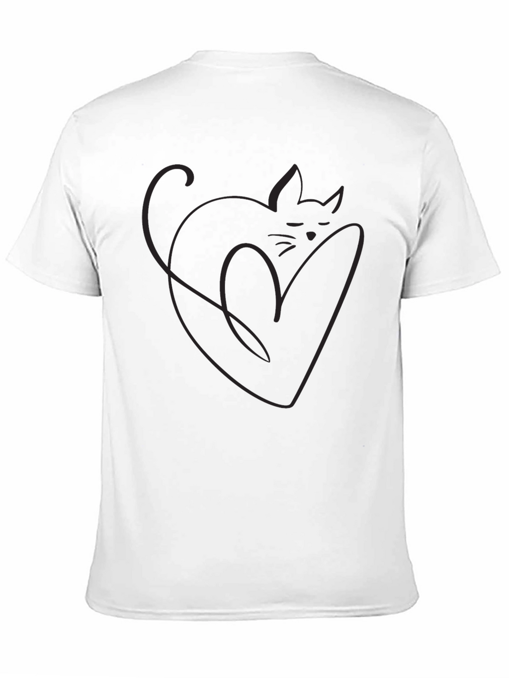 Minimalist Cat Heart Outline Black T-Shirt