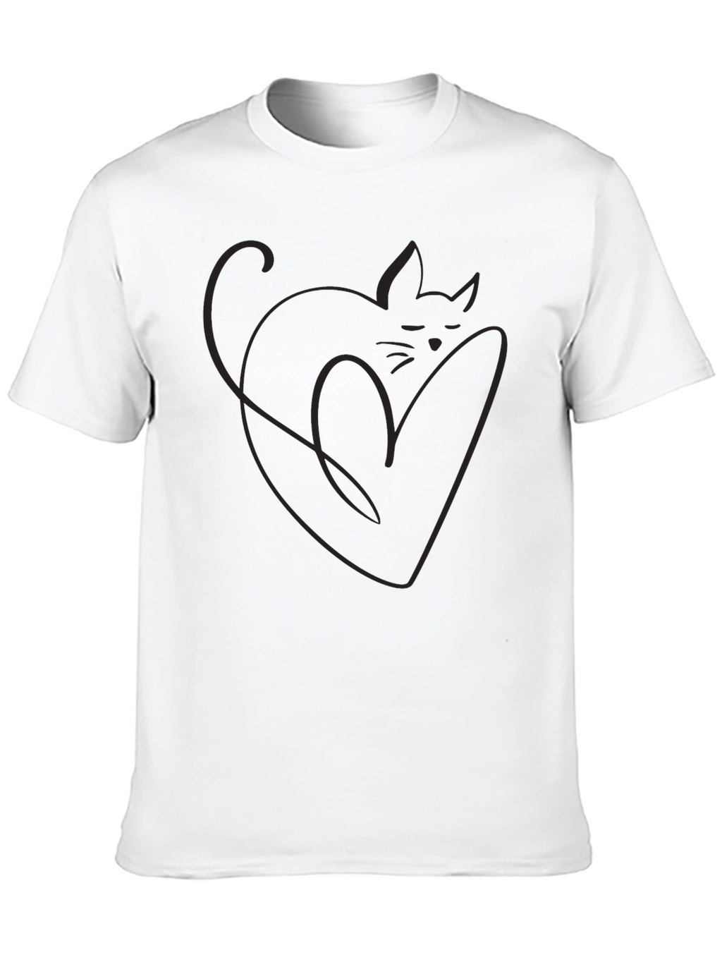 Minimalist Cat Heart Outline Black T-Shirt