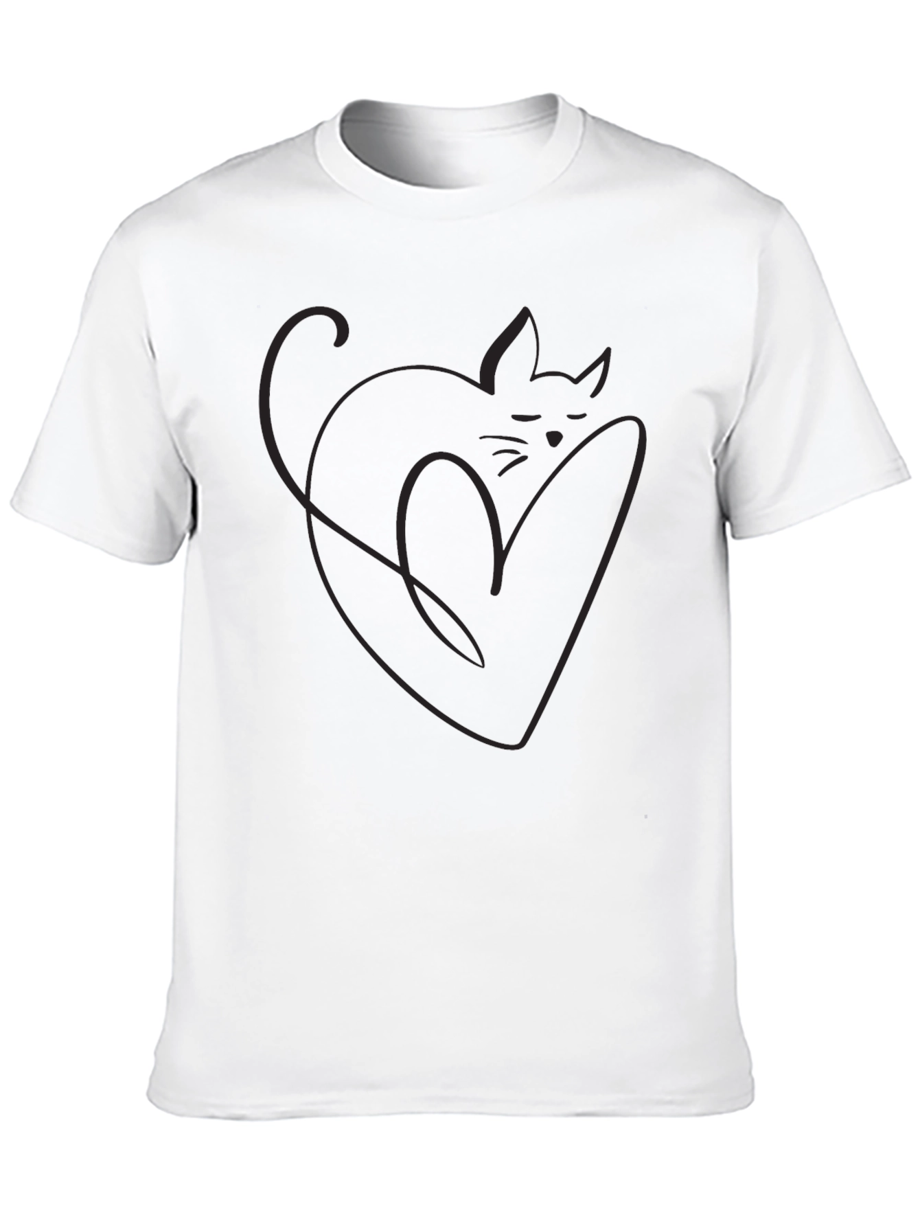 Minimalist Cat Heart Outline Black T-Shirt