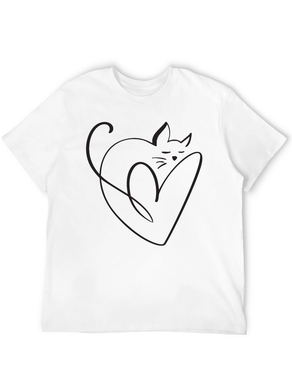 Minimalist Cat Heart Outline Black T-Shirt