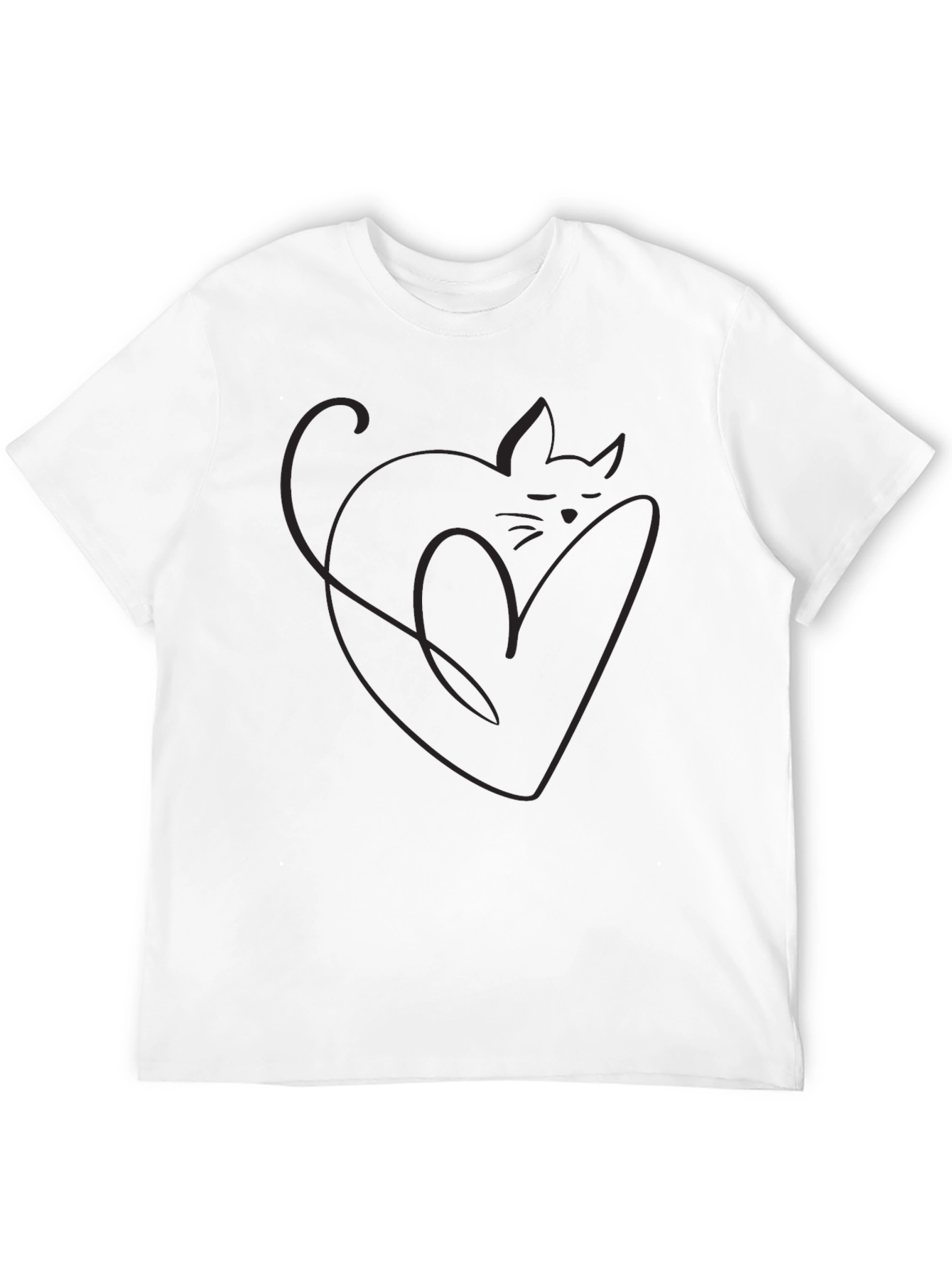 Minimalist Cat Heart Outline Black T-Shirt