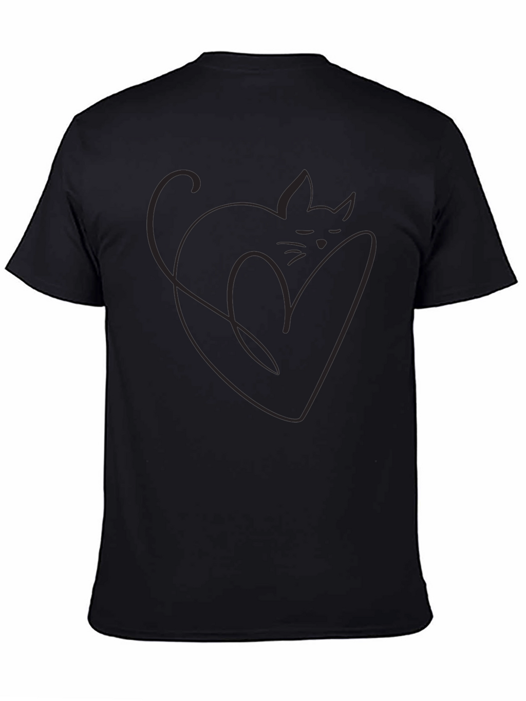 Minimalist Cat Heart Outline Black T-Shirt