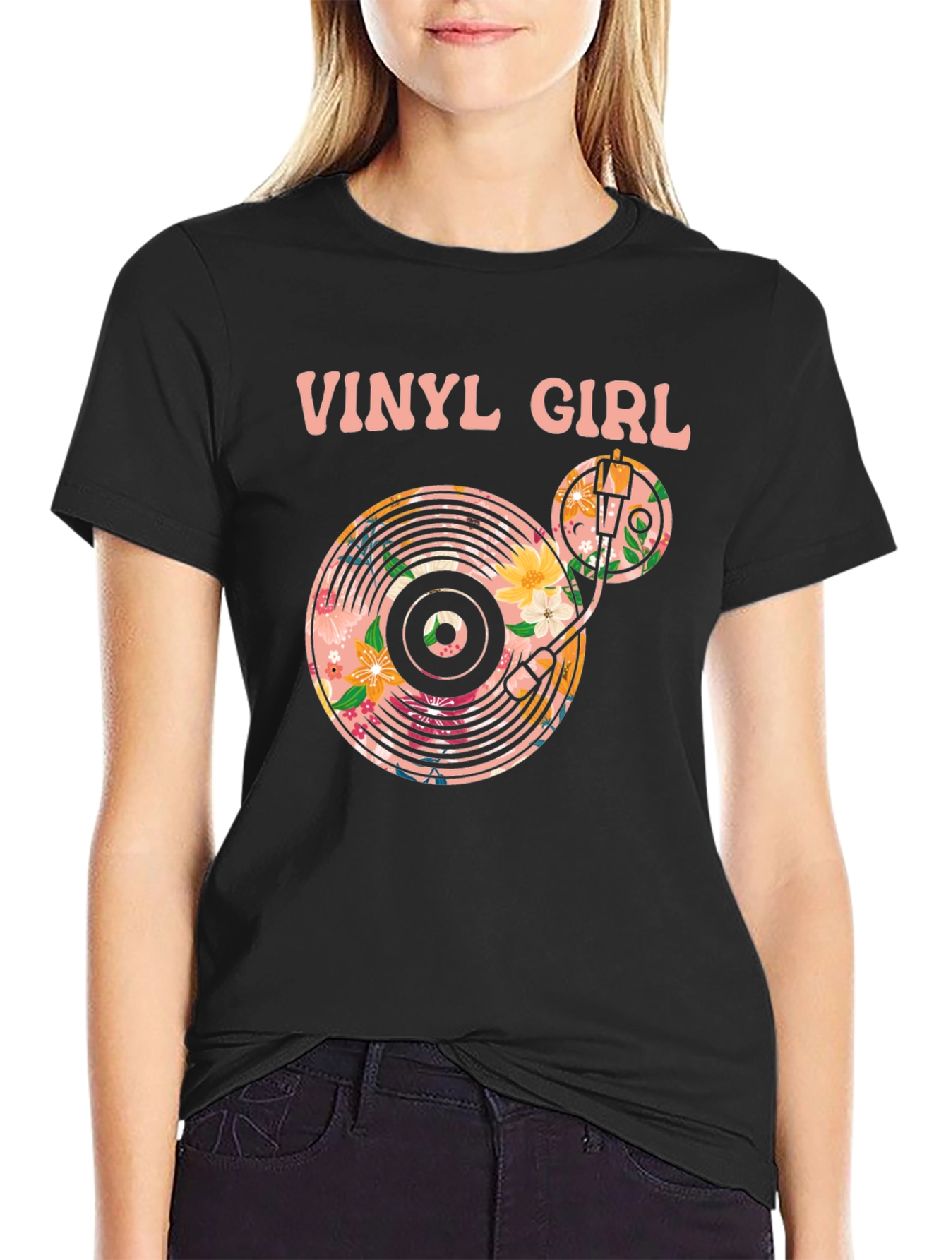 Vinyl Girl Floral Graphic T-Shirt