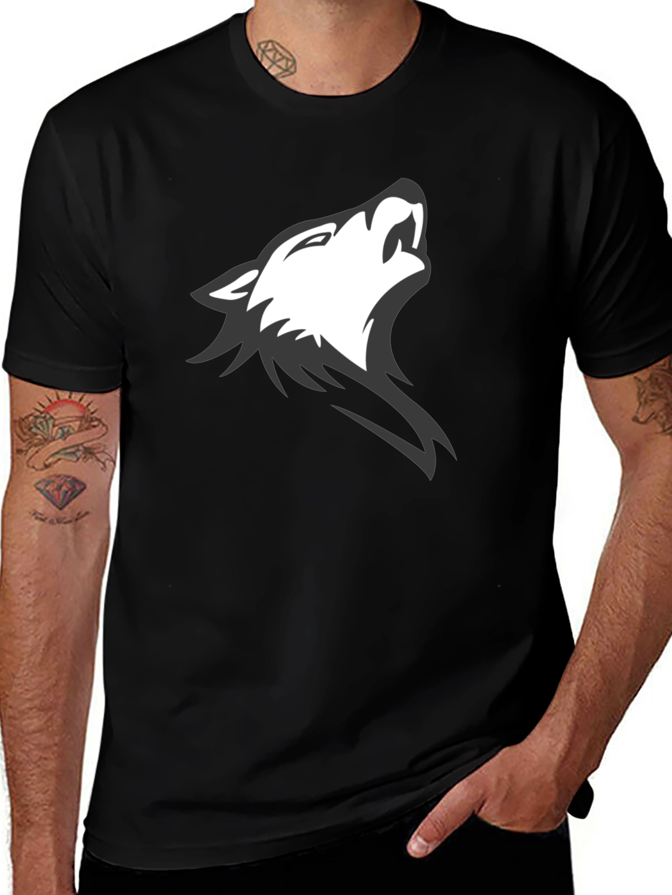 Black Wolf Graphic Tee - Mens Short Sleeve Casual Shirt