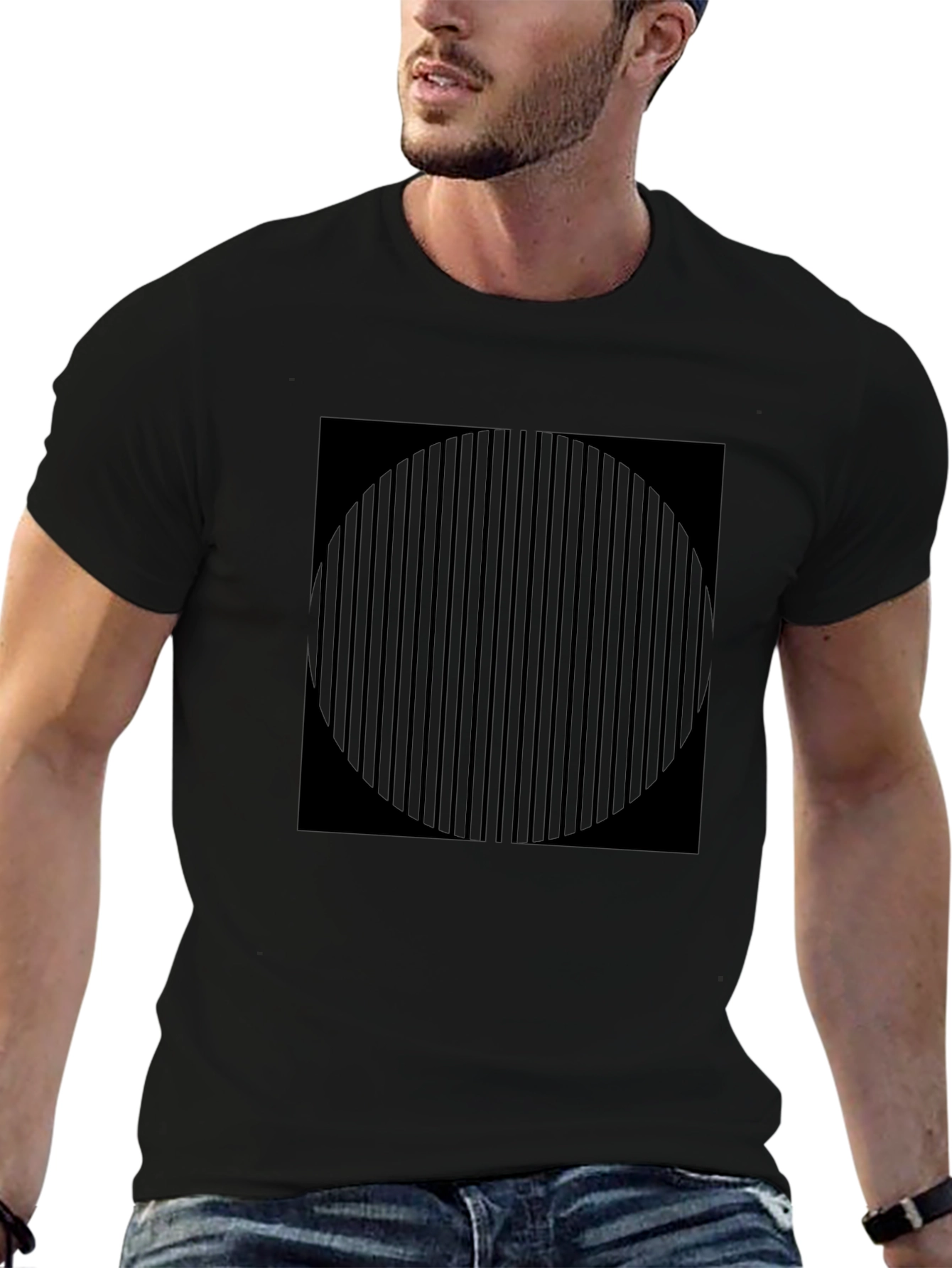 Striped Circle Graphic Black T-Shirt