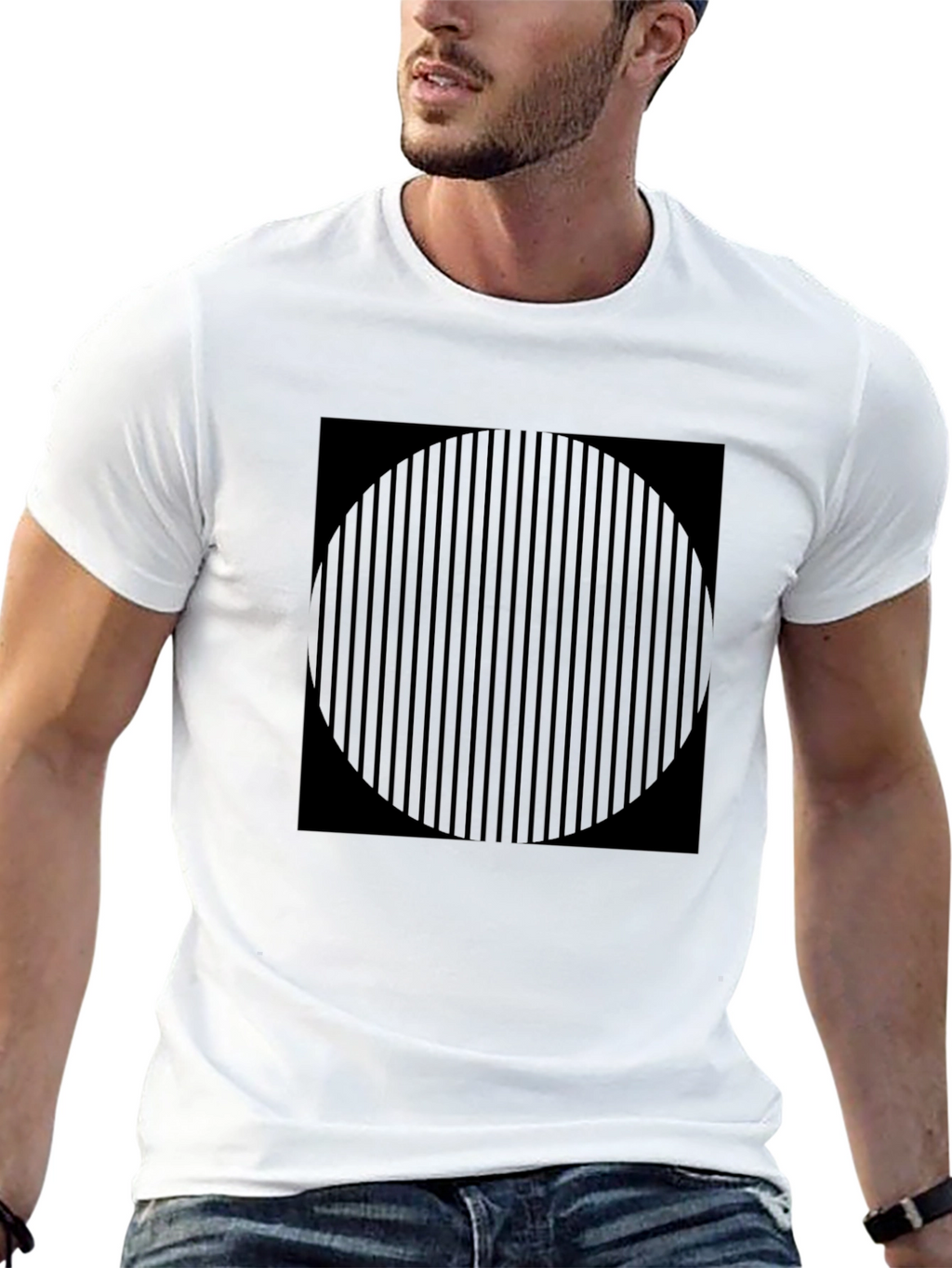 Striped Circle Graphic Black T-Shirt