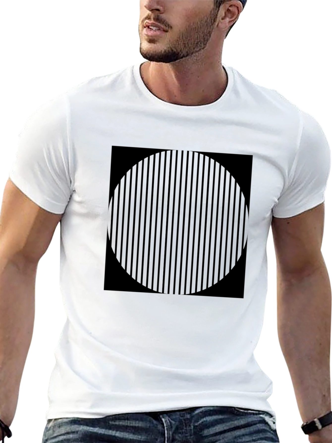Striped Circle Graphic Black T-Shirt