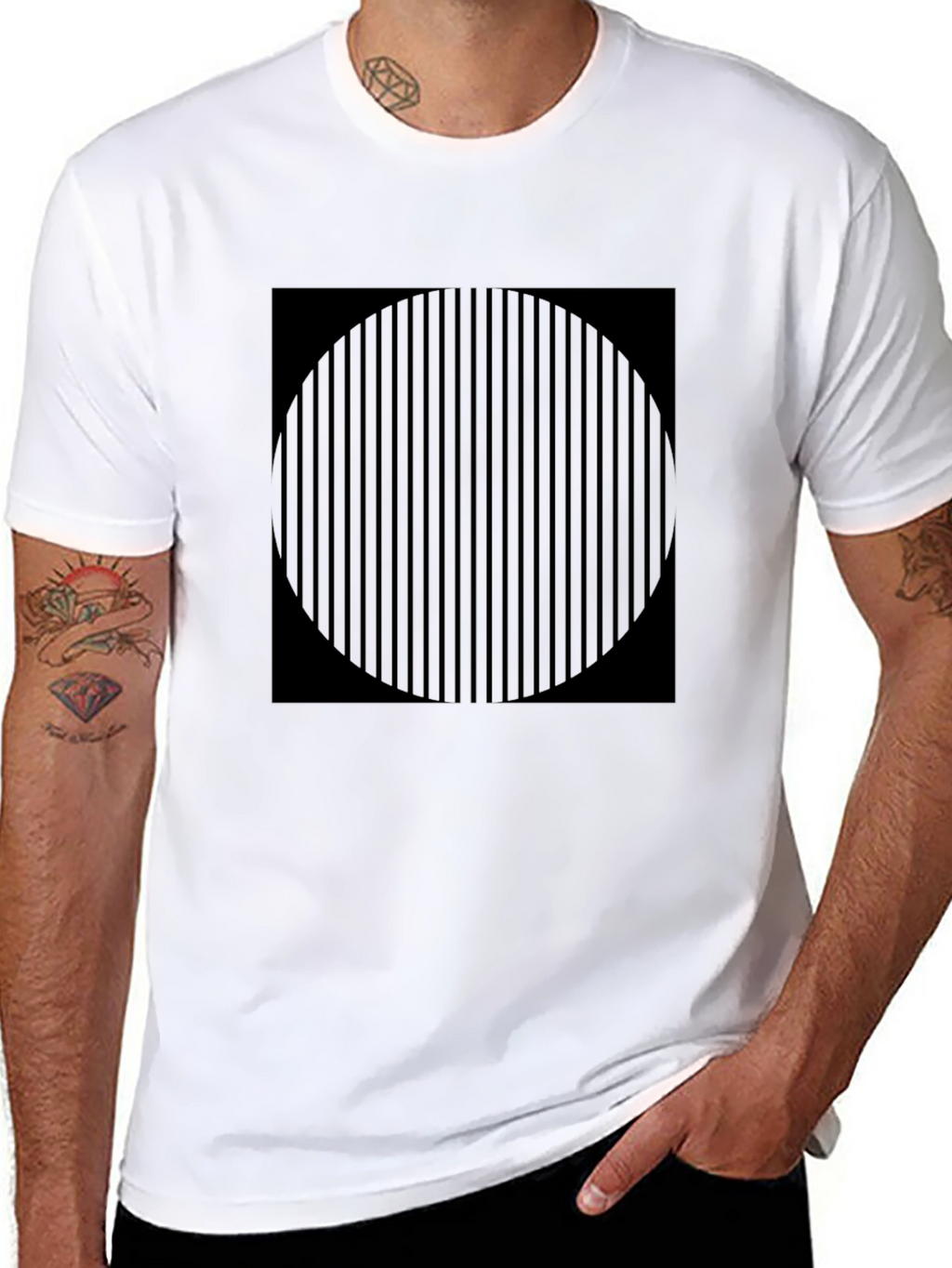 Striped Circle Graphic Black T-Shirt